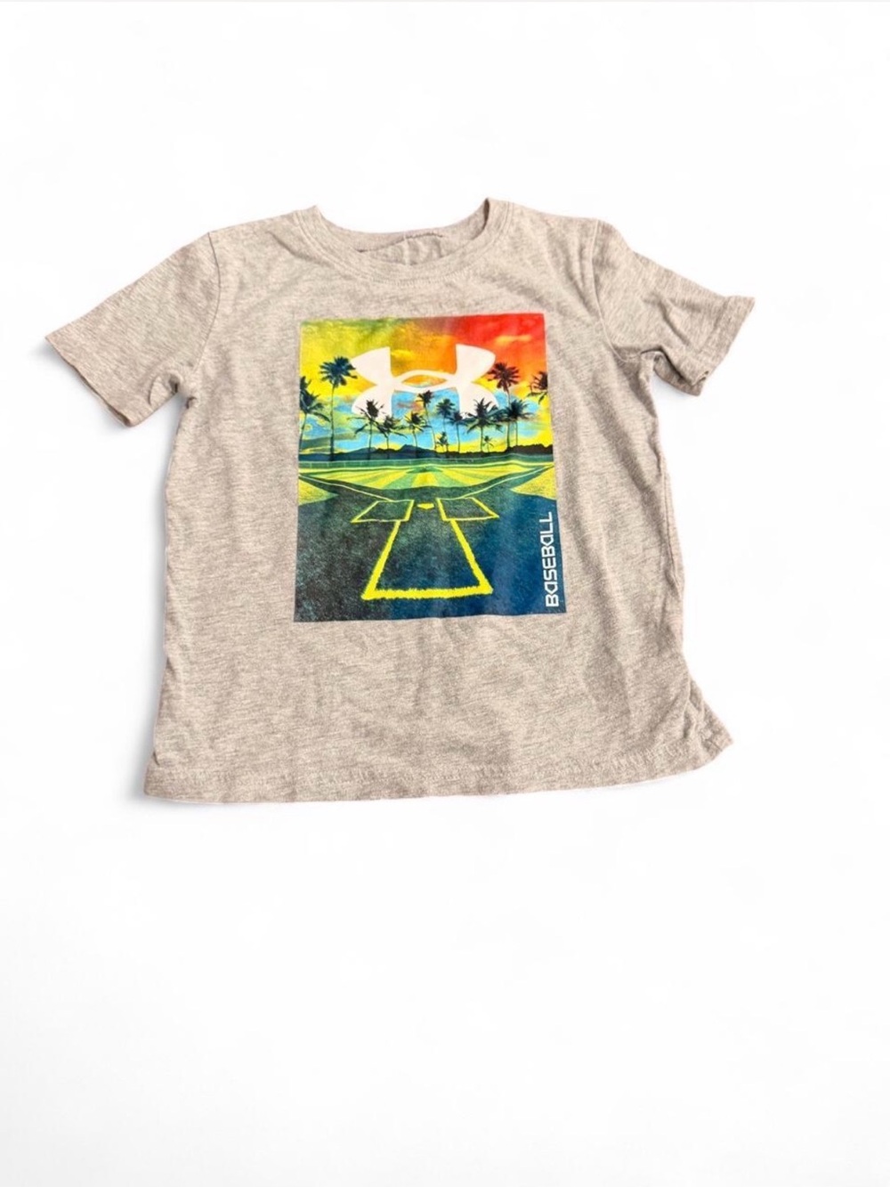 Under Armour Beige Short Sleeve Tee with Tropical Baseball Graphic